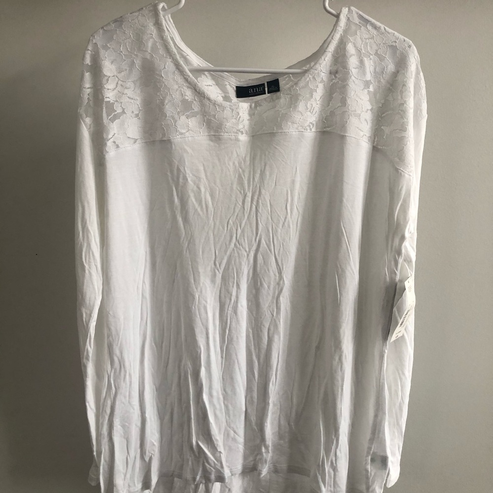 A.N.A NWT’s white shirt with lace shoulders